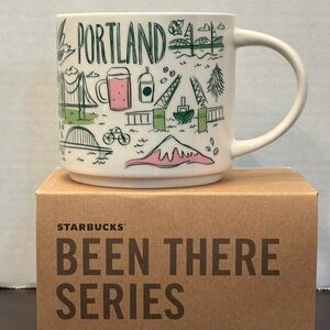 Starbucks White Mug with Green and Pink Portland Illustrations